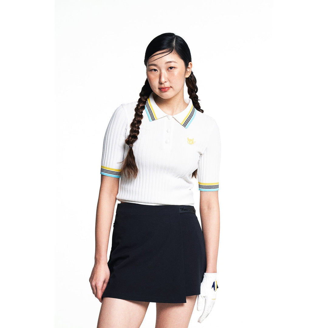 【25SS 新作】WOMEN カラーブロックサマーニットポロ ホワイト