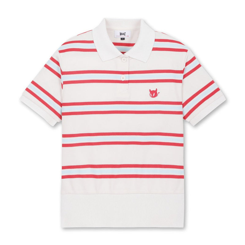 WOMEN ルーズフィットボーダーポロシャツ アイボリー