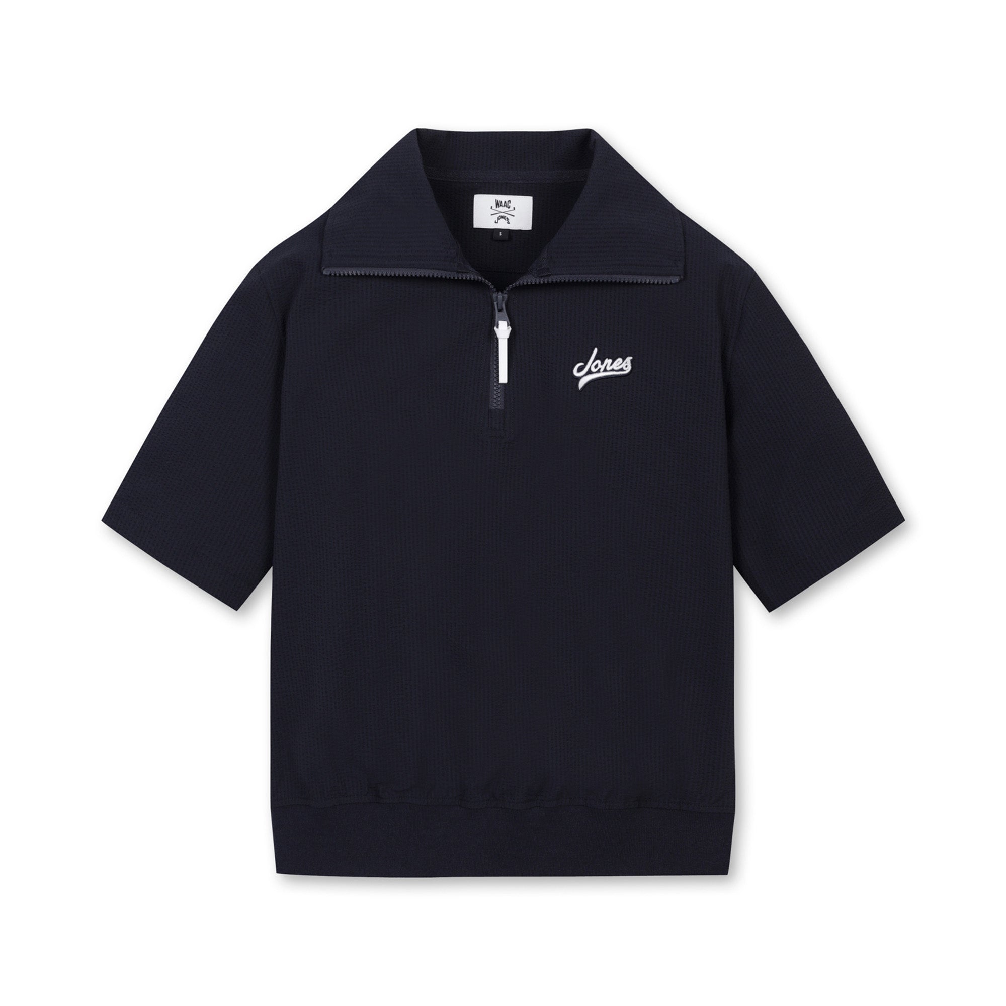 【25SS｜WAAC X JONES】WOMEN シアサッカーハーフジップトップス ネイビー