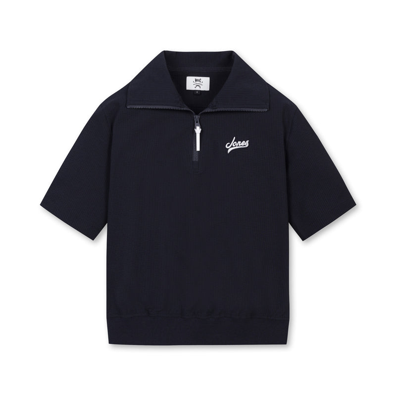 【WAAC X JONES】WOMEN シアサッカーハーフジップトップス ネイビー