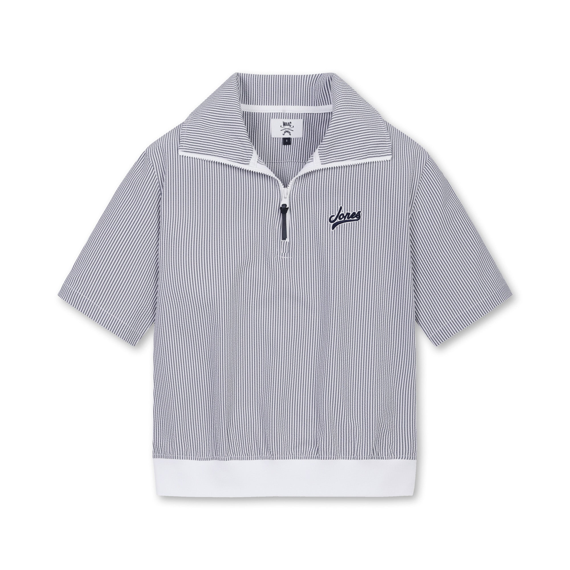 【25SS｜WAAC X JONES】WOMEN シアサッカーハーフジップトップス ホワイト