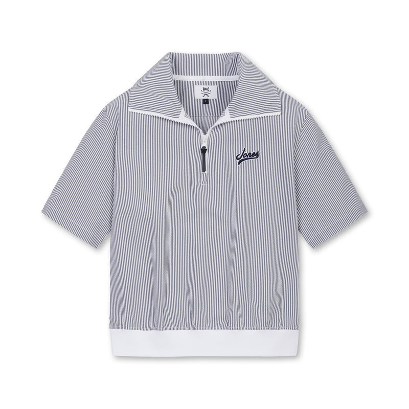 【25SS｜WAAC X JONES】WOMEN シアサッカーハーフジップトップス ホワイト