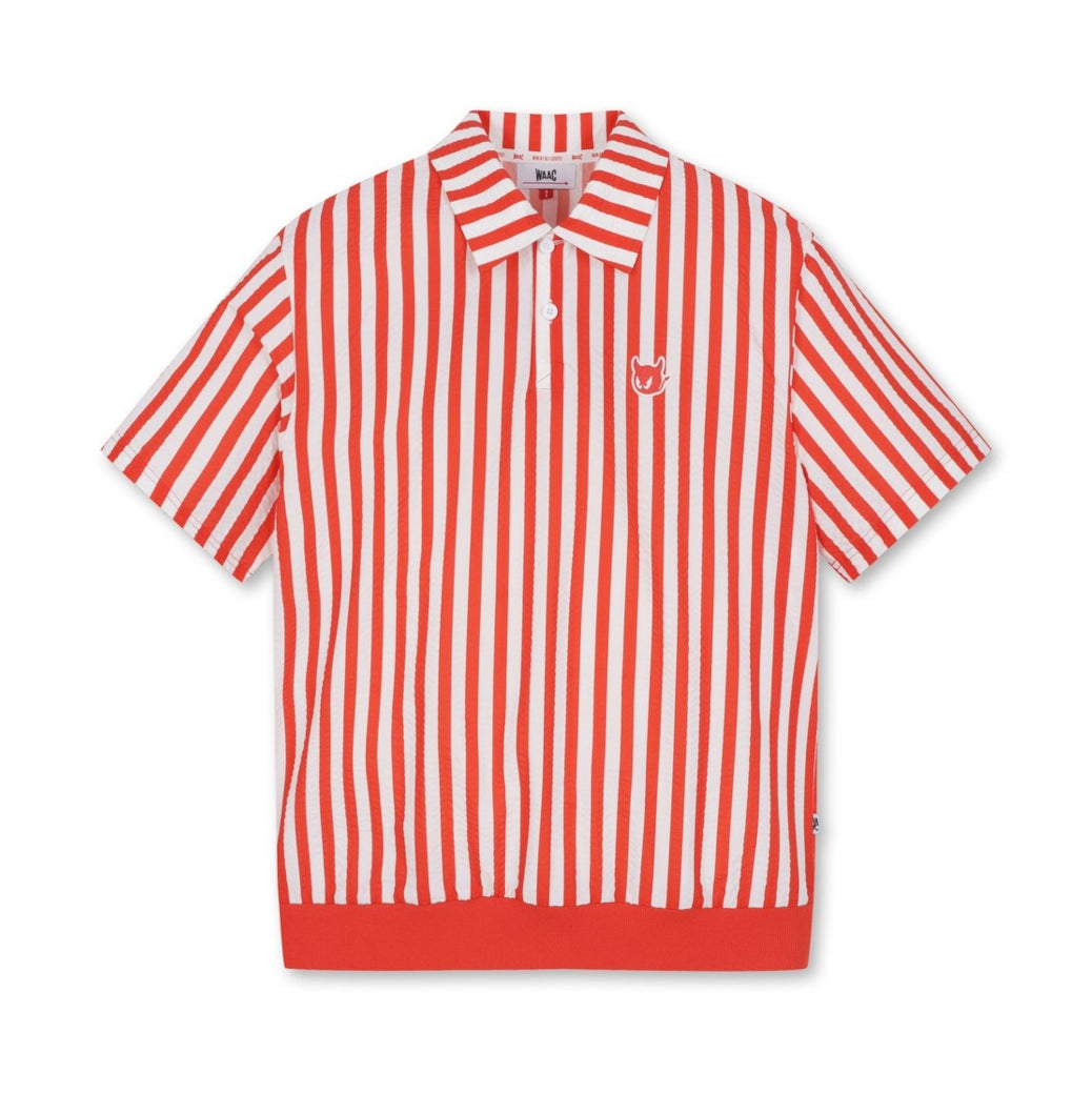 MEN シアサッカー ストライプシャツ レッド
