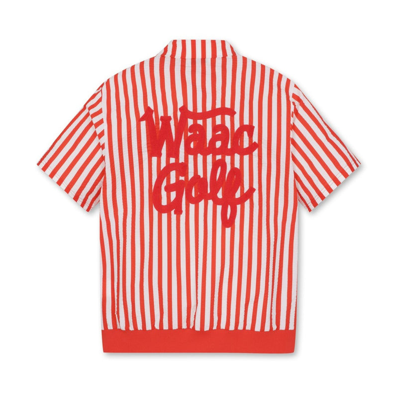 MEN シアサッカー ストライプシャツ レッド