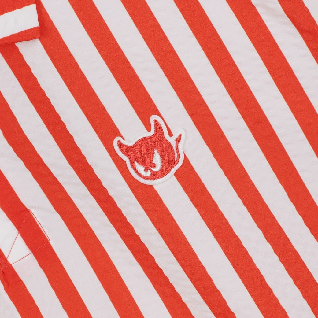 MEN シアサッカー ストライプシャツ レッド