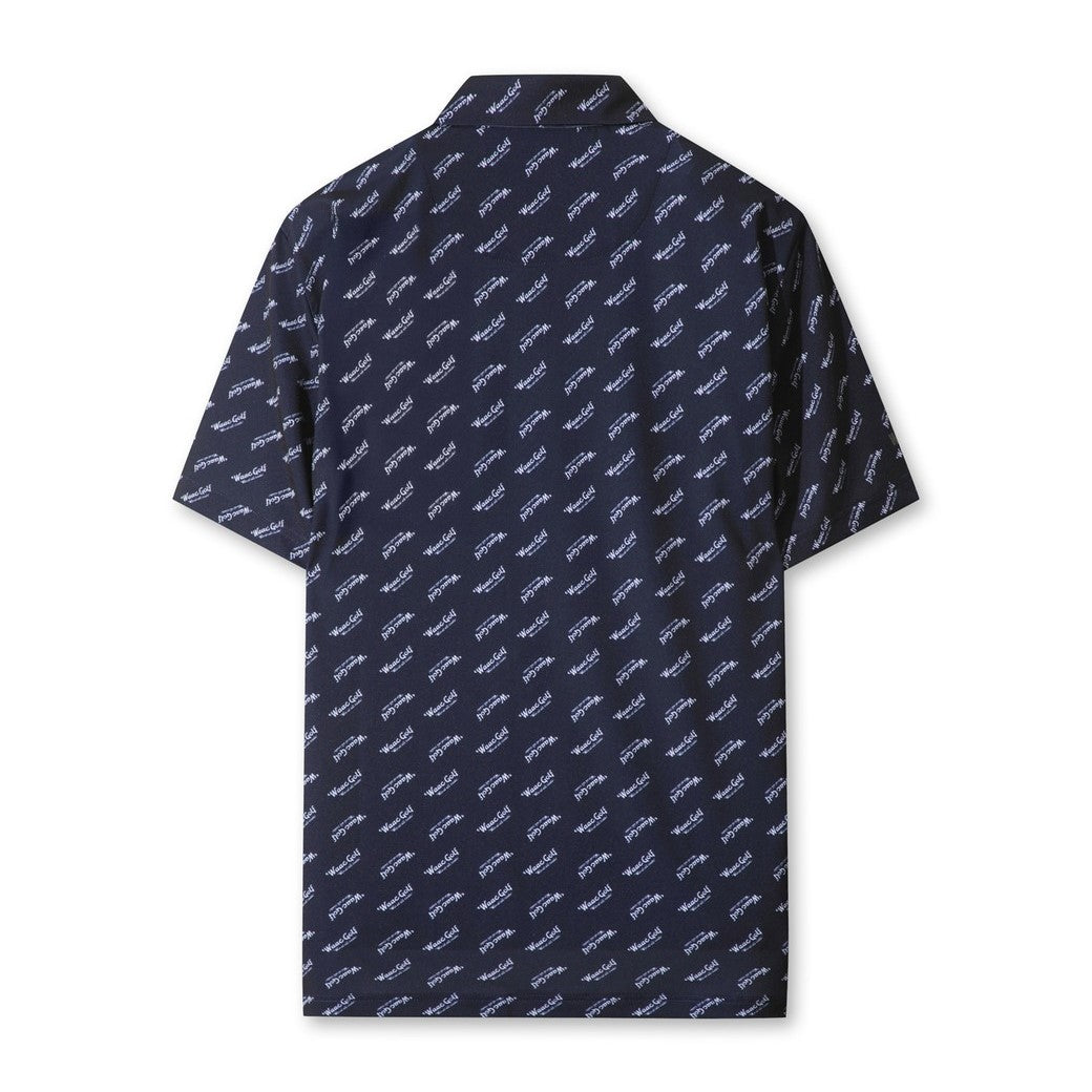 新品未使用　WAAC ポロシャツ 黒白 ジグザグデザイン MEN レトロロゴポロシャツ ブラック