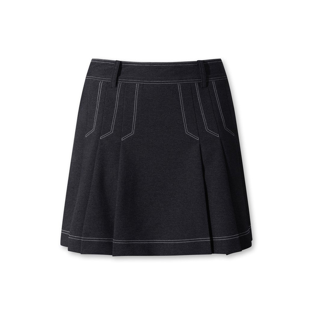 WOMEN デニムライク プリーツスカート ネイビー