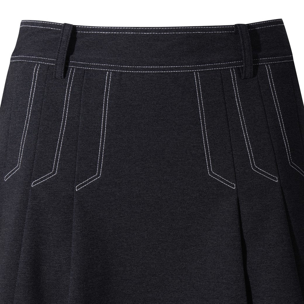 WOMEN デニムライク プリーツスカート ネイビー