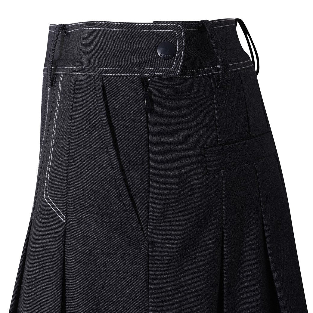 WOMEN デニムライク プリーツスカート ネイビー