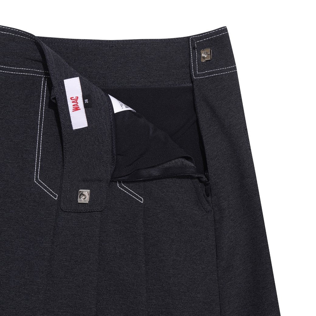 WOMEN デニムライク プリーツスカート ネイビー