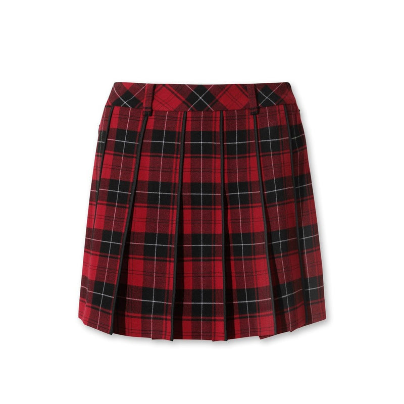 WOMEN チェックパターンプリーツスカート バーガンディ