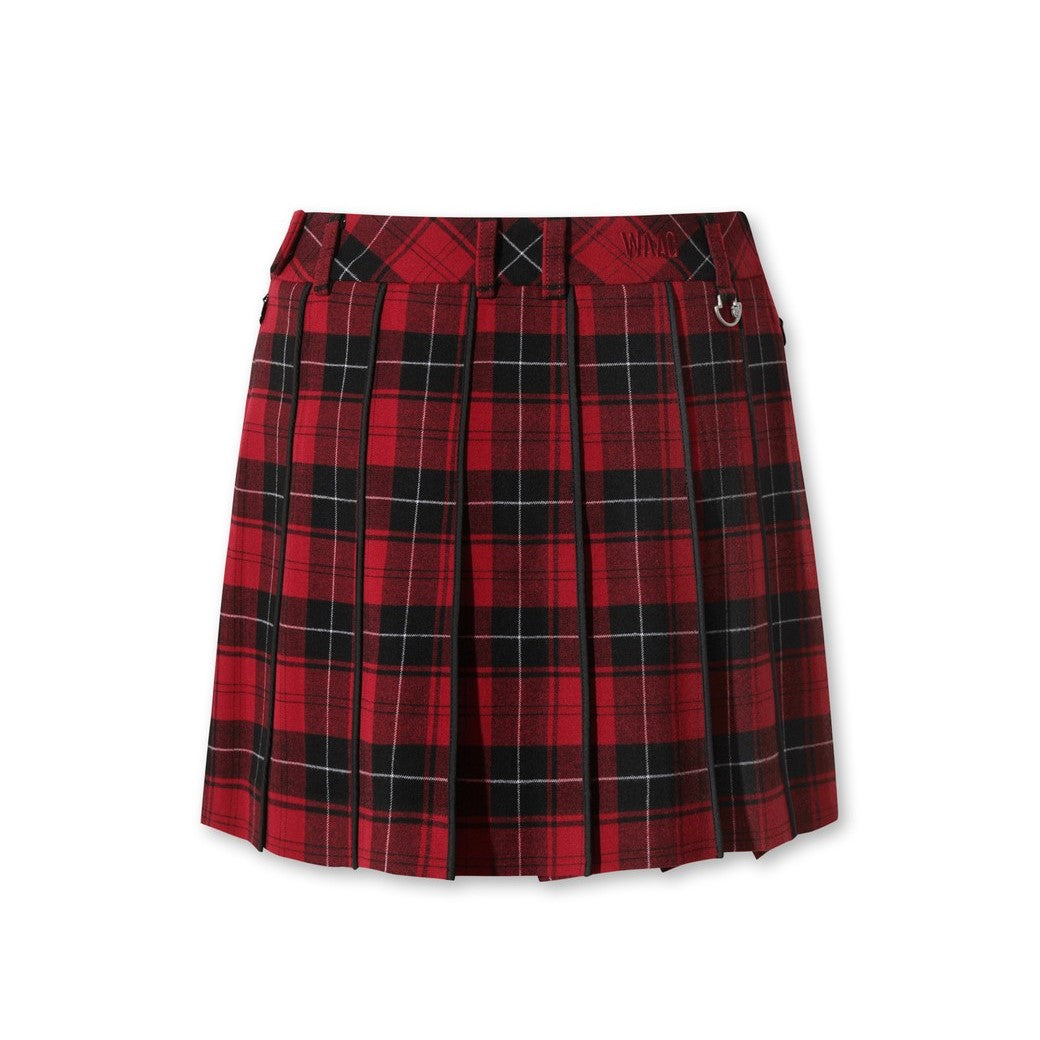 WOMEN チェックパターンプリーツスカート バーガンディ