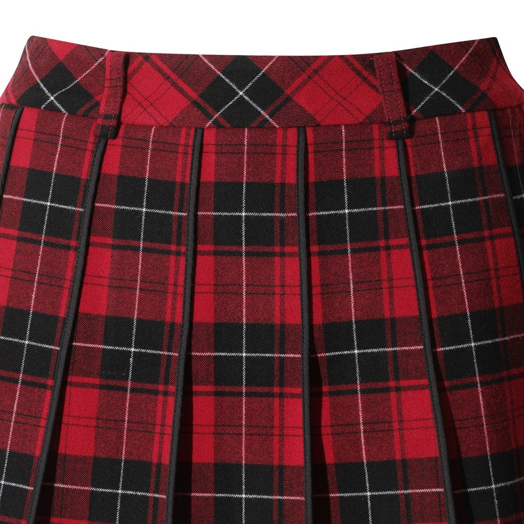 WOMEN チェックパターンプリーツスカート バーガンディ