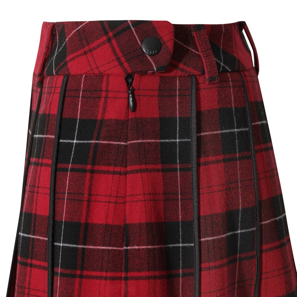 WOMEN チェックパターンプリーツスカート バーガンディ