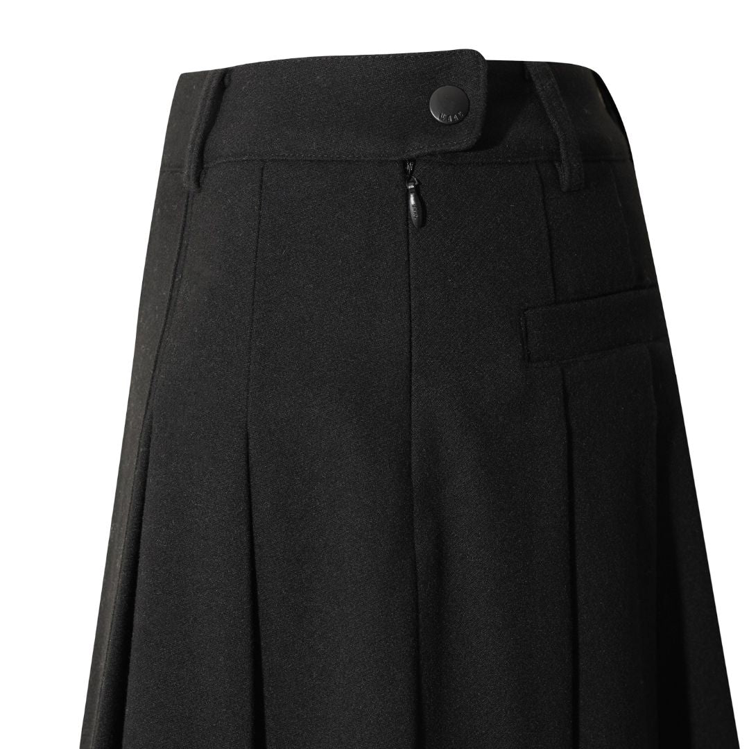 WOMEN アシンメトリー TRプリーツスカート ブラック