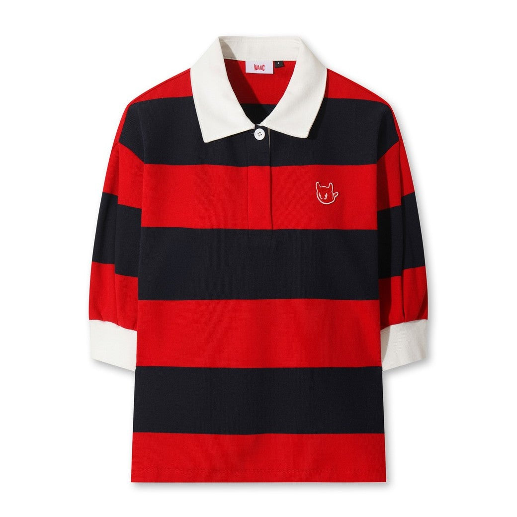 WOMEN RUGBY ストライプポロシャツ レッド