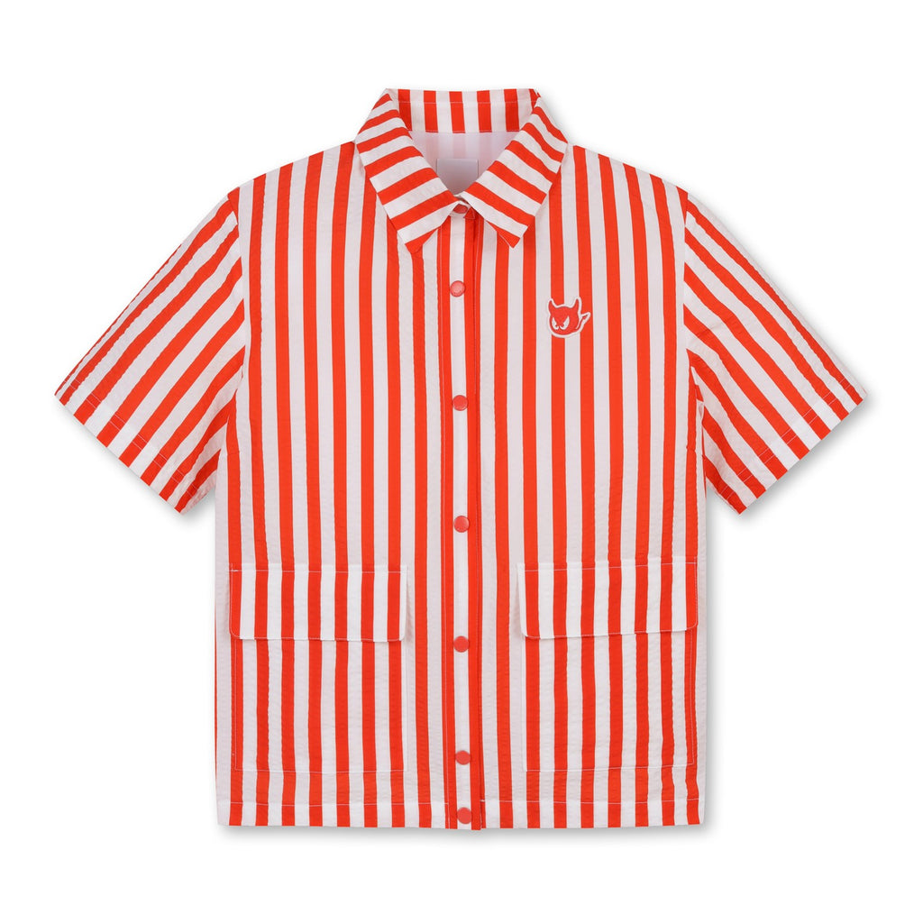 WOMENS ストライプ柄シャツ レッド/072332068