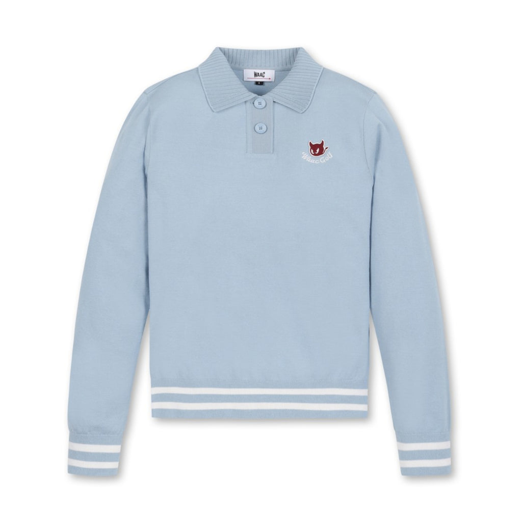 24AW】WOMENS ラインニットポロシャツ サックス/072344750