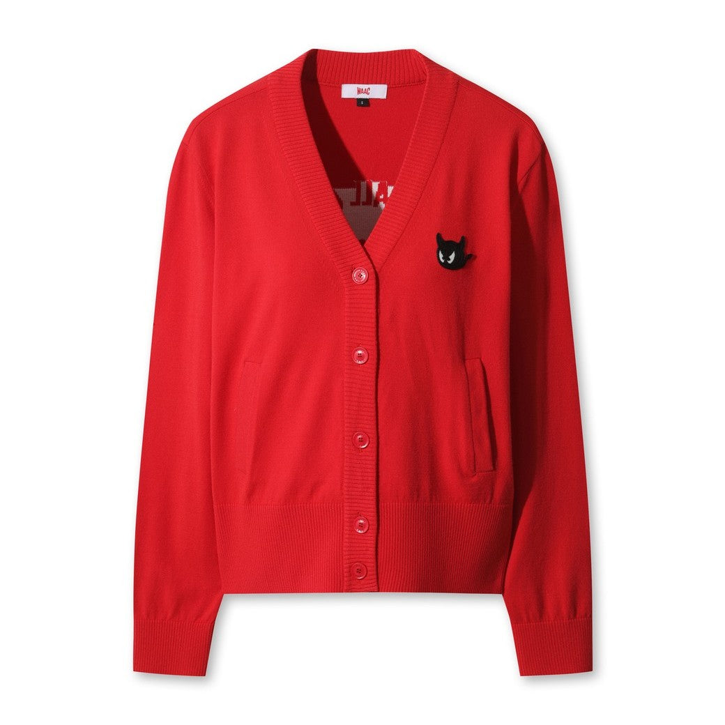 WOMEN Vネック ニットカーディガン レッド
