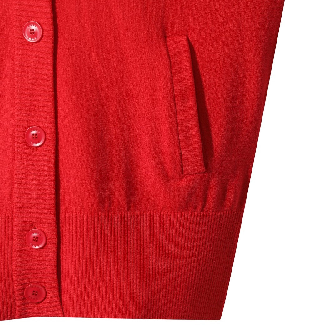 WOMEN Vネック ニットカーディガン レッド