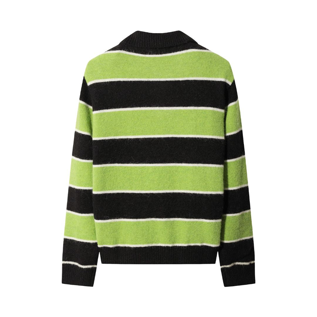 WOMEN WINDPROOF ストライプニットポロ グリーン