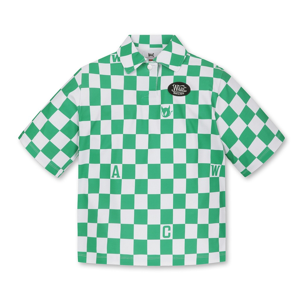 【軽量素材】WOMENS チェック半袖ポロTシャツ グリーン/072332063