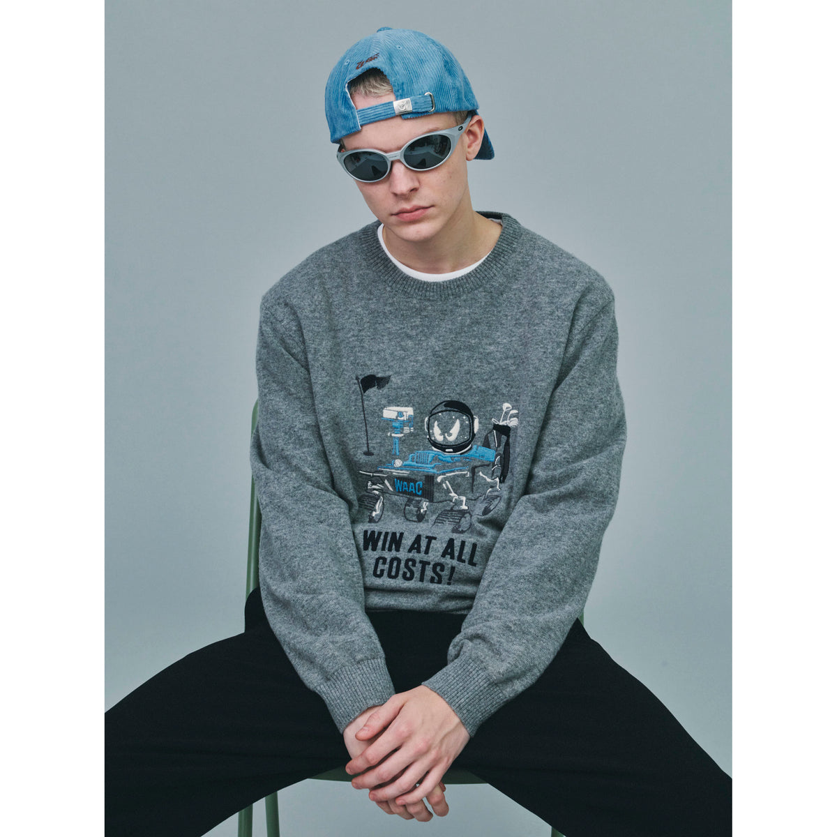 MEN SPACE WAACKY WOOL100 WINDPROOFセーター グレー