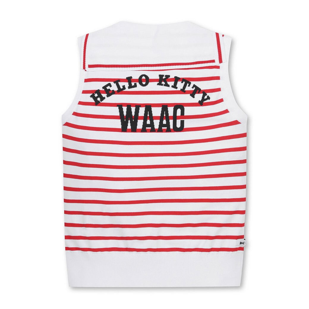 WOMEN ボーダーニットベスト レッド